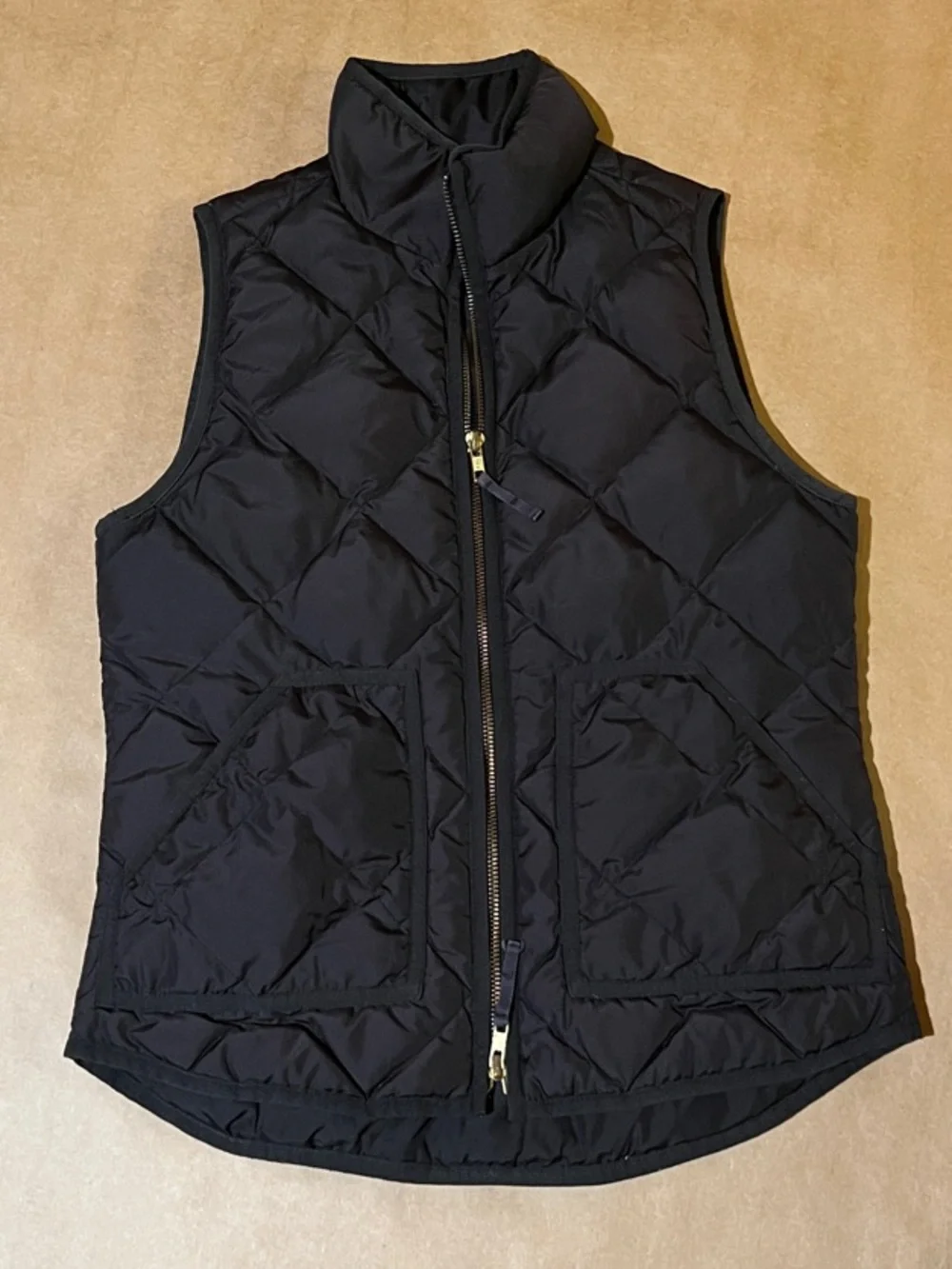 J. Crew Black Quilted Puffer Vest with Gold Zipper Down Filled